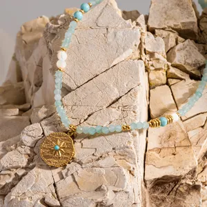Collier en pierre naturelle vert menthe avec pendentif étoile plaqué or 18k bijou.