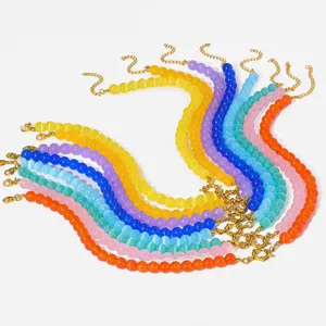 Collana di Perle di Vetro Occhio di Gatto Colorate Acciaio Inossidabile Placcato Oro