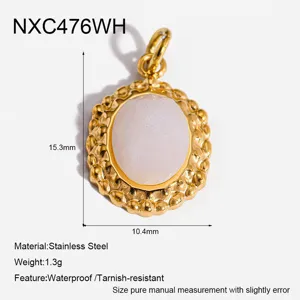 Vergoldeter Edelstahl weißer Stein Vintage oval Anhänger Schmuck Zubehör Detailansicht.