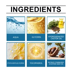 Detaillierte Infografik mit natürlichen kosmetischen Inhaltsstoffen wie Rizinusöl und Glyzerin.