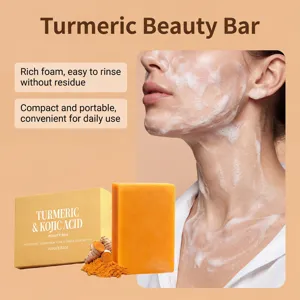 Turmeric Kojic Acid Beauty Bar for bright skin, gentle cleansing facial soap with rich foam.