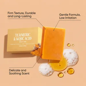 Turmeric and kojic acid beauty bar for gentle cleansing, brightening and skin moisturizing.