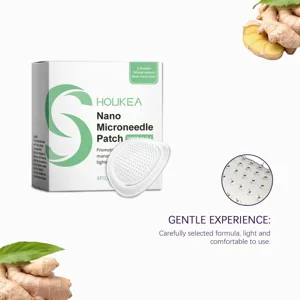 Detail view of HOUKEA microneedle body patch, showing fine needle texture and herbal ingredients.