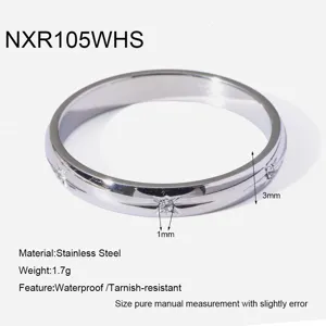 Stainless Steel Ring Detail View Star Zircon Waterproof Fashion Jewelry 3mm Width