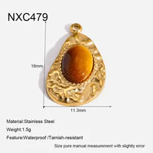 Edelstahl natur Tigerauge Stein Anhänger, vintage Tropfen Gold Schmuck Zubehör.