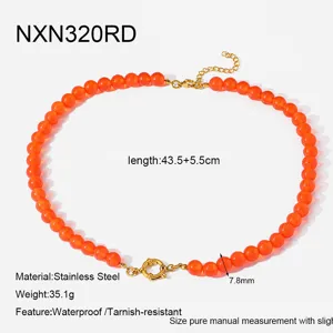 Collana di perle arancioni in acciaio inossidabile da donna gioielli catena clavicola