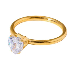18K Gold Plated Stainless Steel Heart Zircon Ring Elegant Women Jewelry Main Photo Item