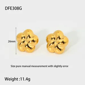Pendientes de tuerca de flor geométrica de acero inoxidable bañado en oro 18k, 26mm.