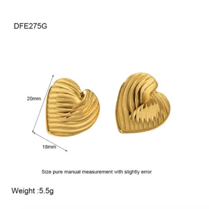 Gold textured heart stainless steel earrings 18k gold plated chic minimalist jewelry for women