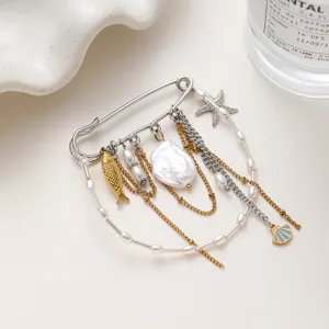 Squisita spilla stella marina perla in acciaio inossidabile nappa accessorio moda gioiello donna