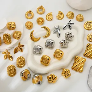Pendientes de Botón Geométricos de Hoja de Acero Inoxidable Minimalistas para Mujer Chapados en Oro Plata PVD Joyería Impermeable
