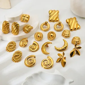Acero inoxidable chapado oro 18k pendientes geometricos hoja luna concha detalle moda joya