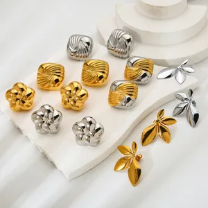 Elegantes pendientes de acero inoxidable con hojas geométricas y flores para mujeres.