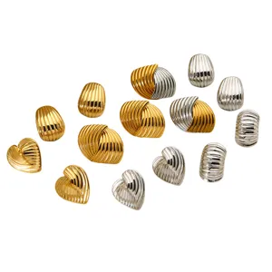 Cross-border ins style striped heart geometric stainless steel 18k gold plated stud earrings set