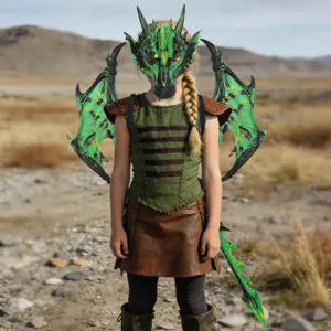 Kinderen Halloween Draak Kostuum Set Groene Vleugels Masker Staart Cosplay Feest Accessoires
