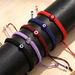 Handmade evil eye braided bracelet adjustable red string lucky jewelry close up display