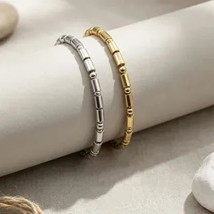 Stainless steel Morse code bead bracelet minimalist gold silver metal jewelry pair