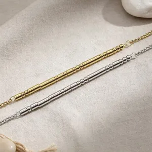 Stainless steel Morse code beaded bracelet, minimalist adjustable gold silver jewelry.