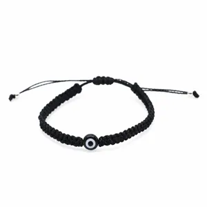 Black braided evil eye bracelet adjustable handmade lucky string wristband minimalist jewelry