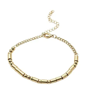 Minimalist stainless steel Morse code bead bracelet with adjustable extension chain for daily wear.
