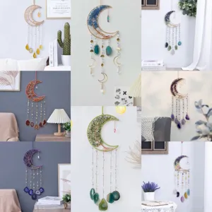 Natürlicher Achat Kristall Schotter Baum des Lebens Traumfänger Mond Windspiel Wandbehang Dekoration Handgefertigt
