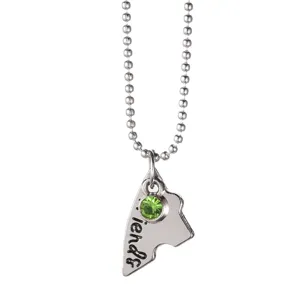 Modische Freundschaft Puzzle Anhänger Halskette mit grünem Strass und Silber Kette.