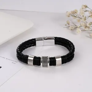 Pulsera de Cuero Trenzado Vintage para Hombre Con Cierre Magnético de Aleación Pulsera Retro de Múltiples Capas Joyería Punk de Moda