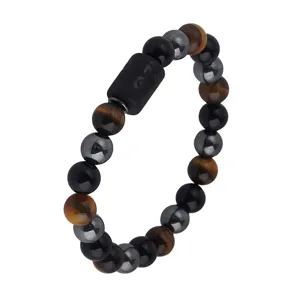 Natural stone bead bracelet featuring tiger eye, obsidian, and hematite beads for daily wear.