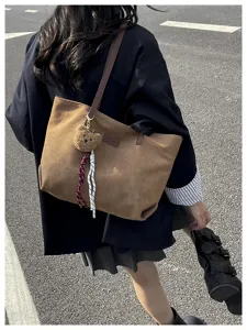 Large capacity brown tote bag, stylish commuter shoulder handbag for women daily wear