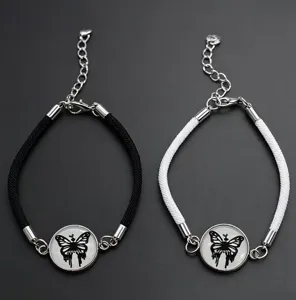 Leuchtender Schmetterling Edelstahl Zeit Edelstein Paar Armband geflochtenes Seil Schmuck