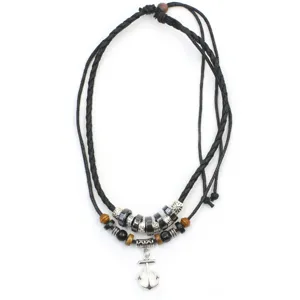 Vintage Mehrschicht Lederkordel Halskette mit silbernem Anker Anhänger für Herren Schmuck Geschenke