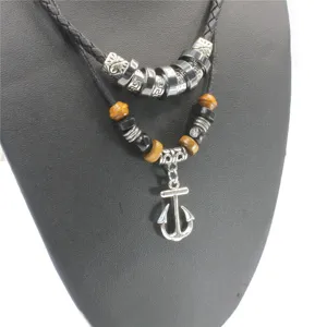 Herren mehrlagige Vintage Anker Leder Halskette Retro Stil Mode Schmuck Geschenk Mann