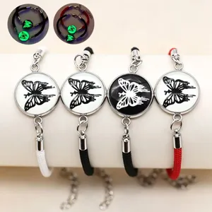 Leuchtende Schmetterling Edelstahl Glas Zeit-Edelstein Geflochtenes Seil Paar Armbänder Mode Schmuck Geschenk Für Liebhaber Valentinstag