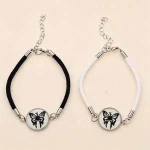 Paar geflochtene Armbänder Set mit leuchtendem Schmetterling Glas Cabochon Charm Geschenke