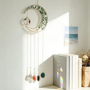 Natürlicher Achat Kristall Windspiel Lebensbaum Mond Anhänger Dekoration Geschenk Detail