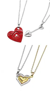Ensemble de collier assorti cœur magnétique de couple avec design de flèche, bijoux romantiques.