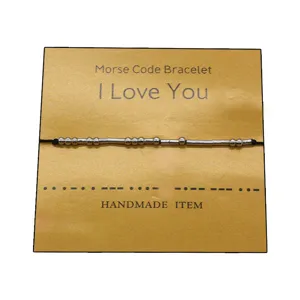 Handmade Morse Code Bracelet Alloy Beaded Black Woven Cord Adjustable Couple Friendship Letter Beads Bracelet Card Package Jewelry Gift
