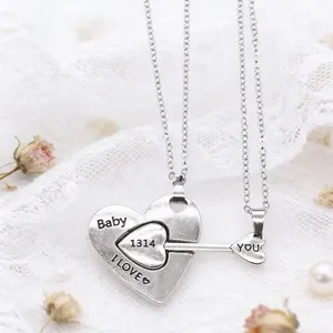 Collier assorti magnétique cœur flèche couple pendentif amour argent cadeau de bijoux