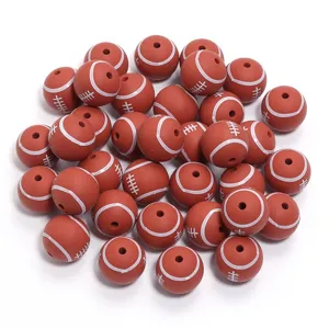 Silicone football beads for DIY handmade bracelets jewelry accessories crafting supplies 5pcs