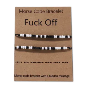 Morse code bracelet couple seed bead braided rope handmade jewelry gift set fashion accessory