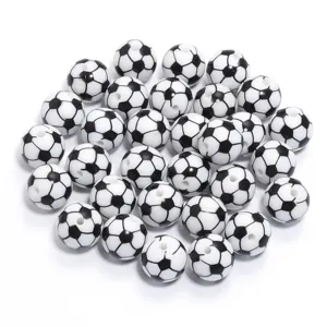 Handmade soccer sports beads detail view, perfect for DIY bracelets and crafts creation.