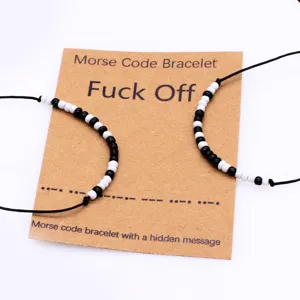 Handmade Morse Code Cord Bracelet Minimalist Glass Seed Bead Woven Adjustable Friendship Bracelet Message Card Jewelry For Couples Men Women