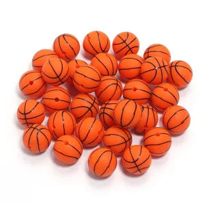 Silicone basketball beads DIY handmade accessories, orange sports sphere beads for crafting bracelets.