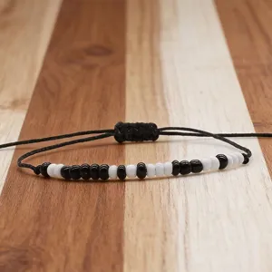 Morse code seed bead bracelet adjustable black braided rope couple handmade jewelry gift ide