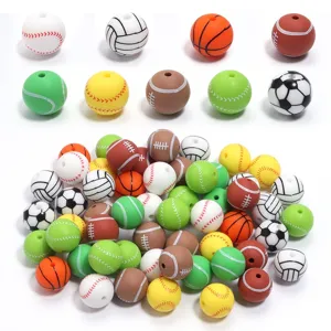 Silicone sports balls beads bulk for DIY handmade bracelets, basketball baseball design accessories.