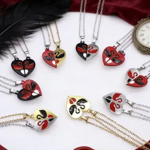 Colliers de Couple Assortis en Alliage de Zinc Forme Cœur et Cygne pour Hommes Femmes Pendentif Magnétique Bijoux Cadeau