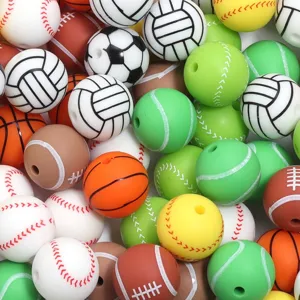 Silicone sports balls beads mix basketball baseball soccer tennis DIY craft charms 5pcs