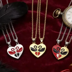 Collier pendentif cœur magnétique de couple assorti design cygne ensemble bijoux de mode