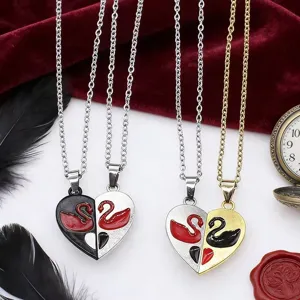 Ensemble de collier pendentif cygne cœur magnétique de couple de mode, bijoux.