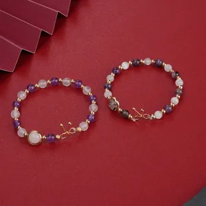 Natural white moonstone amethyst black rutilated quartz beaded bracelet for women elegant jewelry
